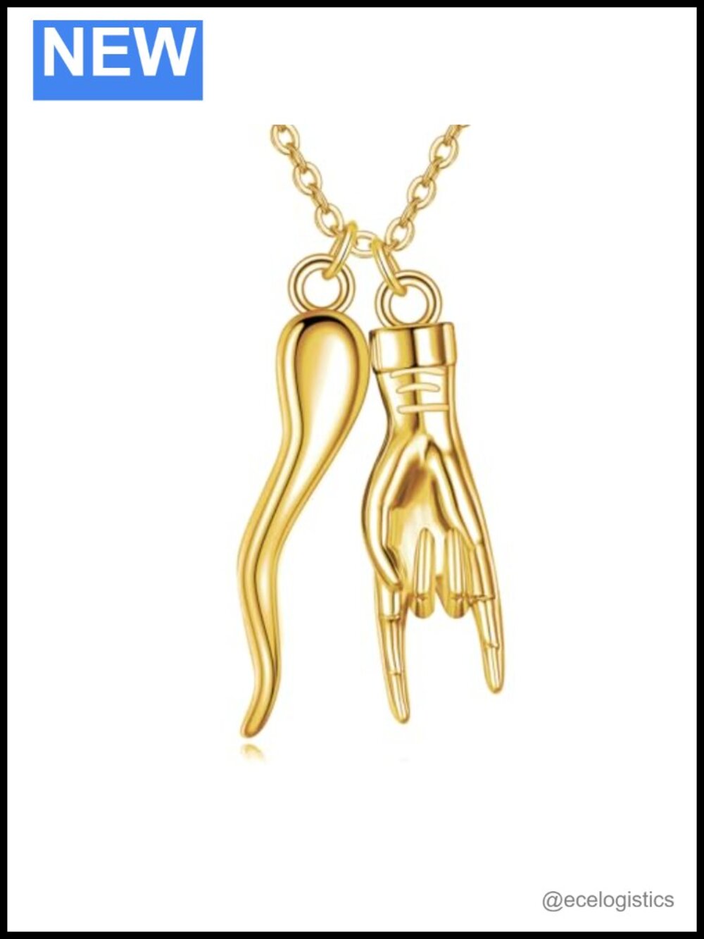 925 Sterling Silver Italian Horn Mano Cornuto Hand Necklace